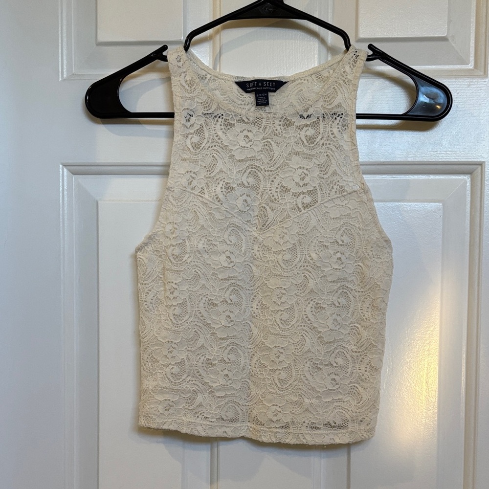 American Eagle Outfitters Cream Lace Tank Top